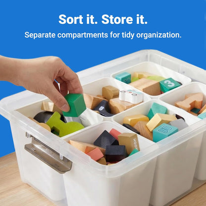 MACOPRO 17 QT Plastic Storage Box with Removable Tray, Bins with Lids, Clear Storage Container for Craft Supplies, Beads, Tools, Sewing, and Playdoh Organization (White, -17QT)