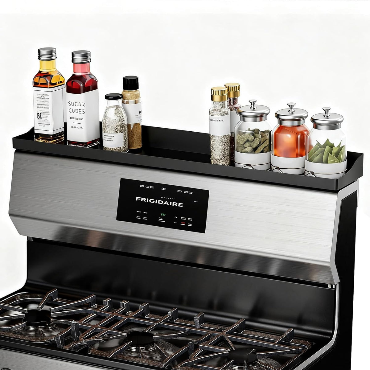 Magnetic Stove Top Shelf, Over the Stove Shelf Spice Rack & Spice Organizer – 30" Heat Resistant Silicone Stove Shelf, No Drill Kitchen Storage Organizer for Gas/Electric Stoves & Small Kitchens