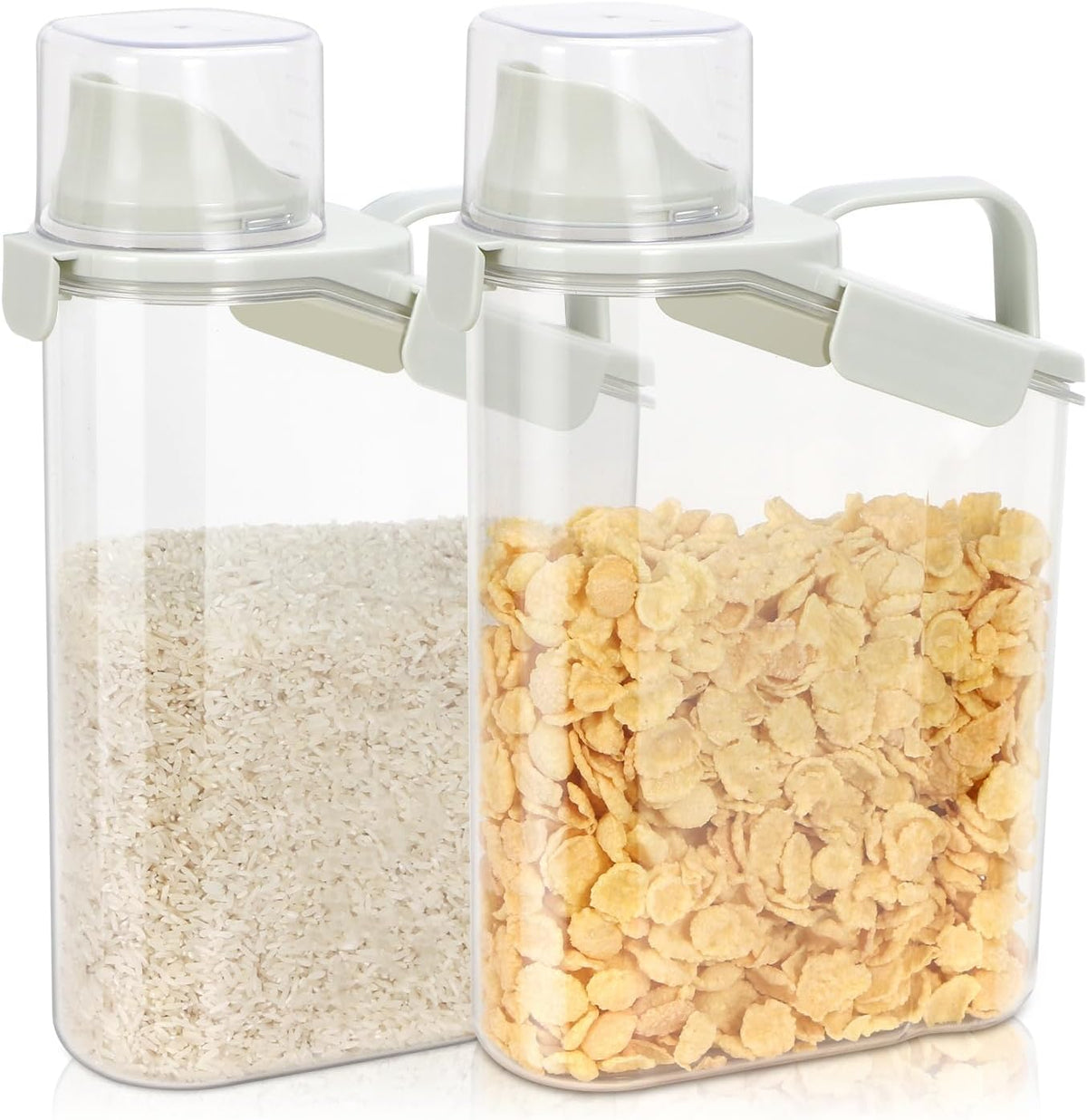 TBMax Rice Container Cereal Storage Container 2 Pack 5 Lbs, Kitchen Pantry Dry Food Storage Holder with Easy-Pouring Spout & Handy Cup, Small Pet Dog Cat Food Dispenser for Daily Feeding -Grey