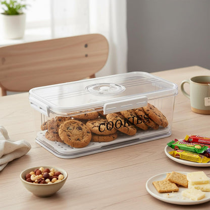 Cookie Jar with Airtight Lid,Bread Box for Kitchen Countertop,Time Recording Bread Storage Container, BPA-Free Plastic Containers for Cookies, Homemade Bread, Toast, Bagel, Donut
