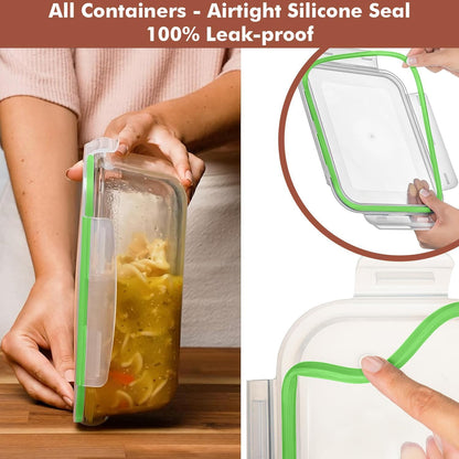 8 Cups/ 63 Oz 4 Piece (2 containers + 2 Lids) Large Glass Food Storage/ Baking Containers with Locking Lids . Ideal for Storing food, vegetables or fruits. BPA Free & Leak Proof -Microwave, Oven Safe