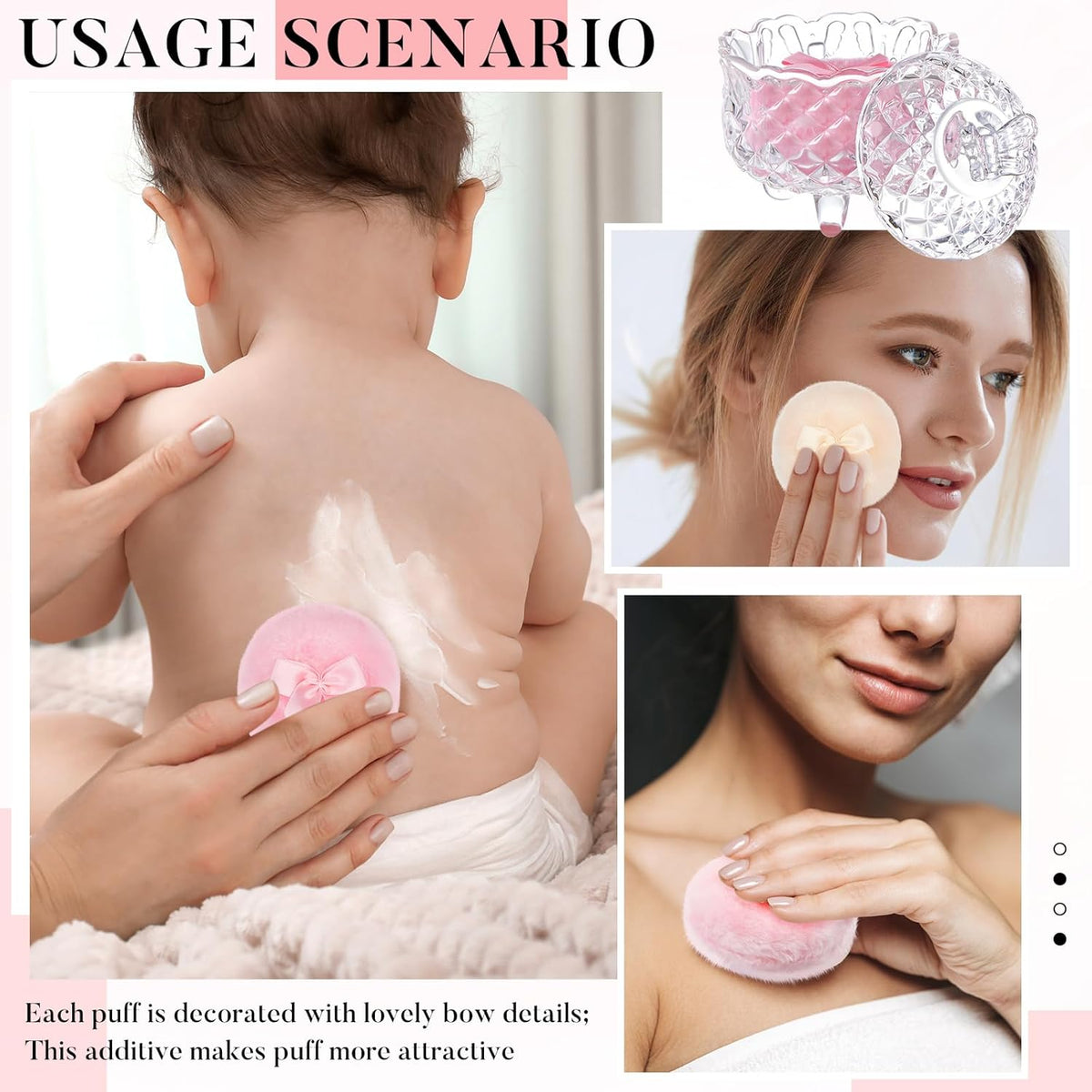 Tioncy 3 Pcs Large Body Powder Puff and Container Valentine's Day gift Powder Container with Puff Crystal Case Soft Washable Reusable Velour Face Body Glitter Wet Dry Makeup (Classic,Clear)