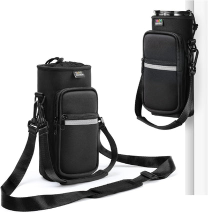 Nuovoware Water Bottle Carrier Bag,25oz/40oz/64oz Bottle Pouch Holder,Adjustable Shoulder Hand Strap 2 Pocket Sling Neoprene Sleeve Sports Accessories for Hiking Travelling Camping