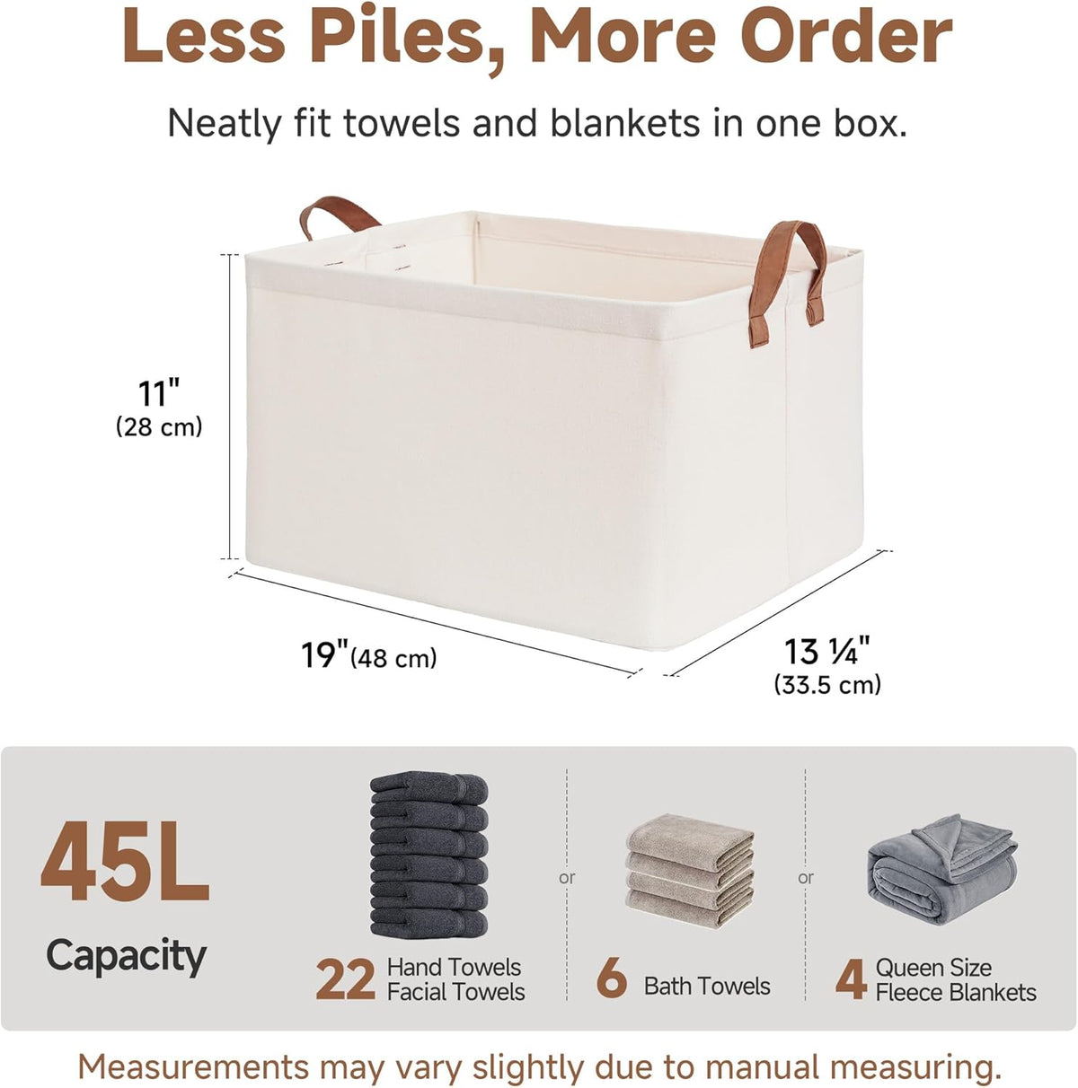 StorageWorks Storage Bins, Shelves Baskets for Organizing, Fabric Closet Organizers with Handles, Metal Frame, Beige-Cotton-linen, 2-Pack