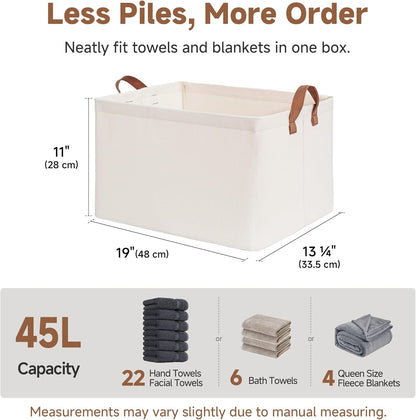StorageWorks Storage Bins, Shelves Baskets for Organizing, Fabric Closet Organizers with Handles, Metal Frame, Beige-Cotton-linen, 2-Pack