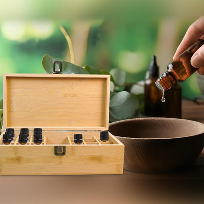 Pure Vie Essential Oil Bamboo Storage Box Travel Display Presentation, Holds 26 Bottles for 5, 10, 15ml - Aromatherapy Organizer Nail Polish Fragrance Container - Keep Your Oils Safe & Space Saver