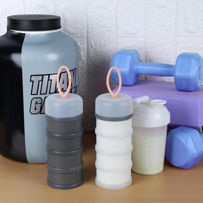 Accmor Protein Powder Container to Go with Funnels Stand, 4 Compartments Stackable Protein Powder Dispenser for Workout, Fitness, Travel