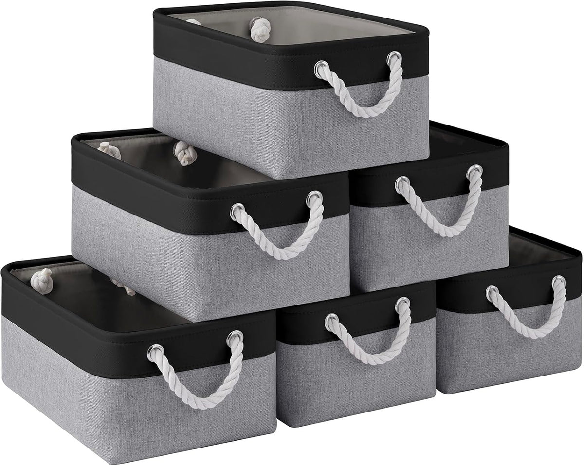 Large Storage Baskets- 15.7x11.8x8.26 inch Storage Bins for Shelves and Closet Organizing, Foldable Fabric Bin for Home Organization Clothes and Laundry (3-Pack, White&Khaki)
