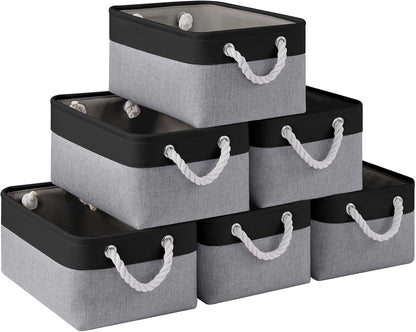 Large Storage Baskets- 15.7x11.8x8.26 inch Storage Bins for Shelves and Closet Organizing, Foldable Fabric Bin for Home Organization Clothes and Laundry (3-Pack, White&Khaki)