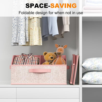 Closet Storage Bins, Large Closet Organizer Baskets with Divider & Handles,Trapezoid Fabric Shelf Organizers, Collapsible Storage Cubes for Clothes, Towels, Toys - Beige