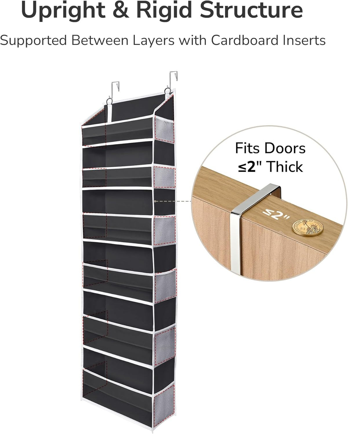ULG Over The Door Organizer with 6 Large Pockets 12 Side Pockets, 50lbs Weight Capacity Door Hanging Organizer for Bedroom, Bathroom, Pantry, Nursery Storage, Beige