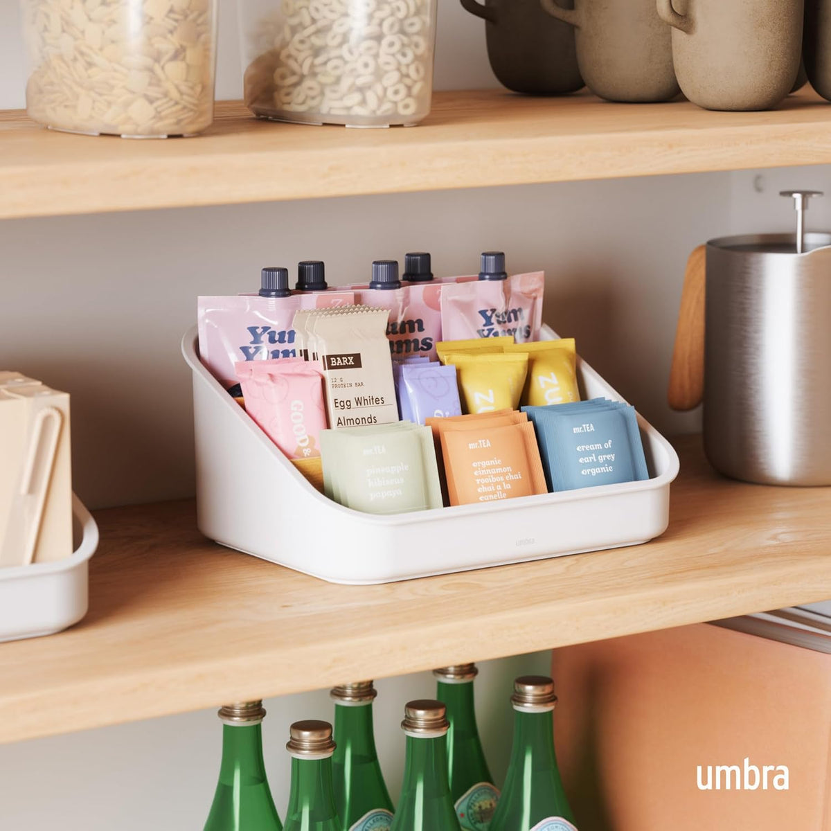 Umbra Bellwood Packet Organizer, Divided Tray for Pantry Ingredients and Other Small Items, Made of Durable Plastic and Wood, Walnut/Black