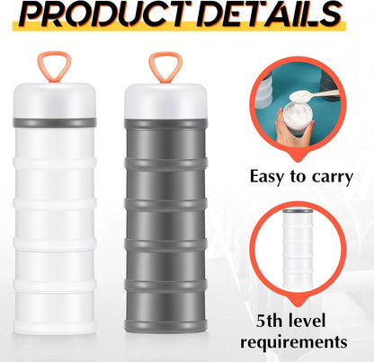 Baderke 4 Pcs Protein Powder Container 5 Layers Stackable Leakproof Container Powder Dispenser with Funnels Stand Keychain Flour Canister for Workout Fitness(Gray, White)