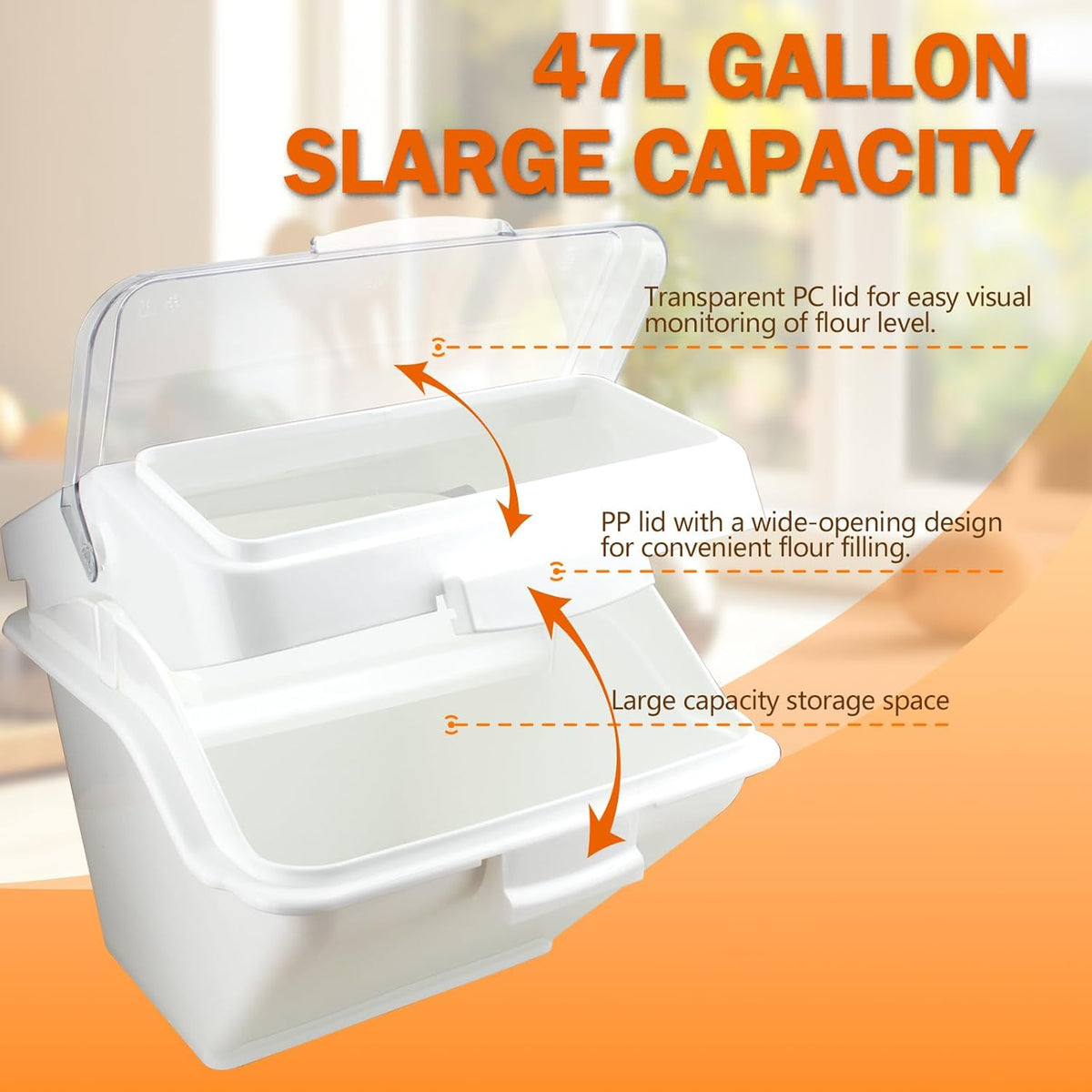 Flour Bin, 10 lb Stackable Kitchen Ingredient Storage Container with Lid - Food Pantry Organizer for Flour, Sugar, Rice, Baking,Dog Food Supplies (2.64 GAL-2.33 LB)