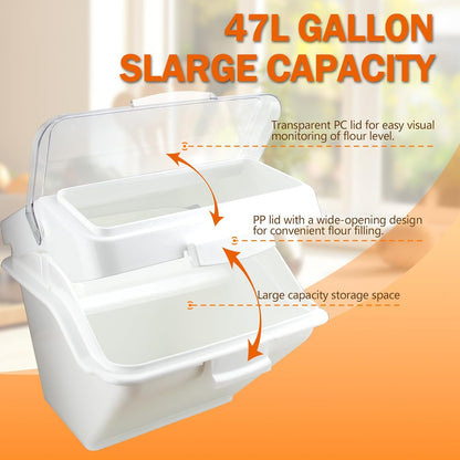 Flour Bin, 10 lb Stackable Kitchen Ingredient Storage Container with Lid - Food Pantry Organizer for Flour, Sugar, Rice, Baking,Dog Food Supplies (2.64 GAL-2.33 LB)