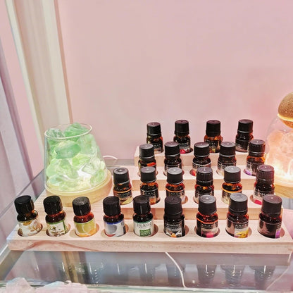 Essential Oil Display Stand 4 Tier Essential Oil Holder Solid Wood Essential Oil Rack for 24 Bottles Tabletop Display Holder Bottle Organizer for 5-20ml Bottles Display for Essential Oils