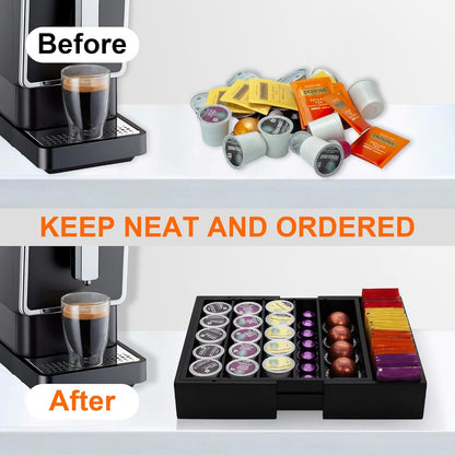 MinBoo Bamboo K Cup Holder for Drawer or Countertop Coffee Pod Holder Expandable K Cup Pod Storage Tea bag organizer K Cup Storage for Coffee Station Home Office and Kitchen