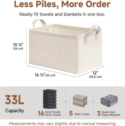 StorageWorks Storage Bins, Shelves Baskets for Organizing, Fabric Closet Organizers with Handles, Metal Frame, Beige-Cotton-linen, 2-Pack