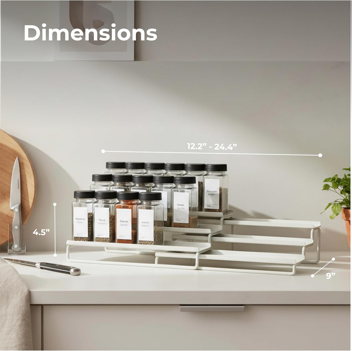 LIBKEN Tiered Spice Rack Organizer – Warm Gray Metal Countertop & Cabinet Spice Stand, Strong & Sturdy 3-Tier Shelf for Kitchen, Pantry, Seasoning Bottles – Minimal Scandinavian Design