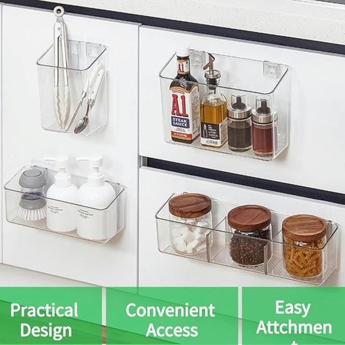 vacane Plastic Adhesive Mount Over Cabinet Door Organizer, Wall Organization Container Makeup Organizer Hanging Basket Bins for Kitchen, Pantry, Craft Room, Office, Space Saving Holder