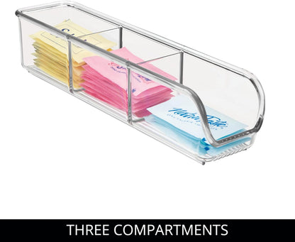 iDesign Plastic Packet and Tea Bag Organizer - Kitchen Storage Containers for Sugar, Salt, Pepper, Sweeteners, Tea Bags, Spices, The Linus Collection - 2.25" x 9" x 2", Clear
