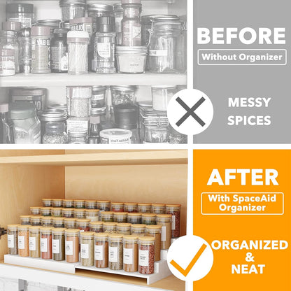 SpaceAid 4 Tier Bamboo Spice Rack Organizer for Cabinet, Kitchen Pantry Spices Storage Rack for Cabinets Organization, Home Seasoning Tiered Can Goods Racks Wood Shelf Organizers (4 Tier, Natural)