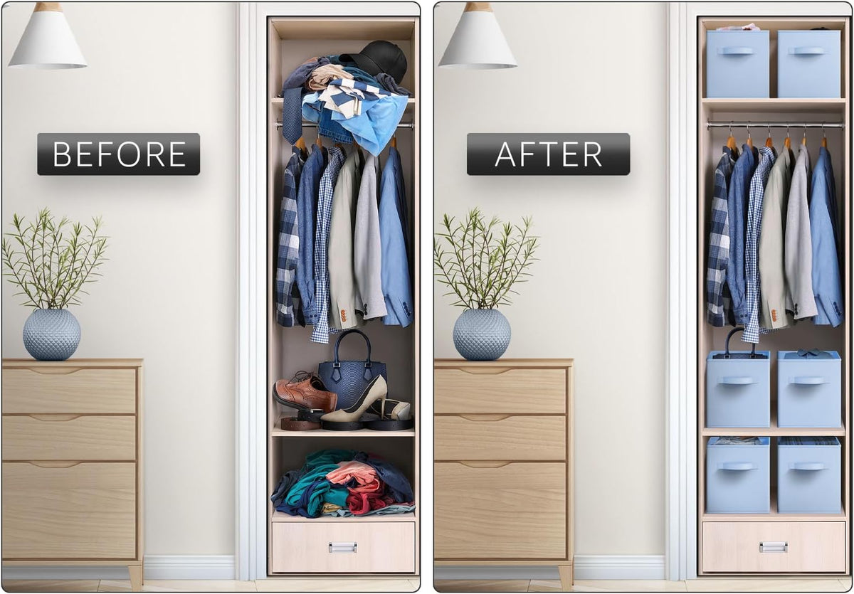 Sorbus Foldable Storage Cubes - 6 Fabric Baskets for Organizing Pantry, Closet, Shelf, Nursery, Playroom, Toy Box, Cubby -11 Inch Dual Handle Collapsible Closet Organizers and Storage Bins (Navy Blue)