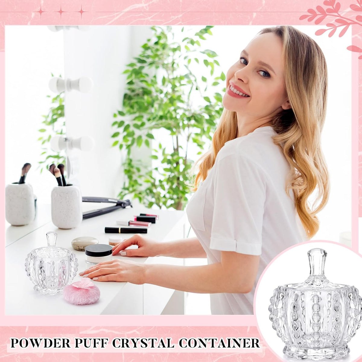 Tioncy 3 Pcs Large Body Powder Puff and Container Valentine's Day gift Powder Container with Puff Crystal Case Soft Washable Reusable Velour Face Body Glitter Wet Dry Makeup (Classic,Clear)