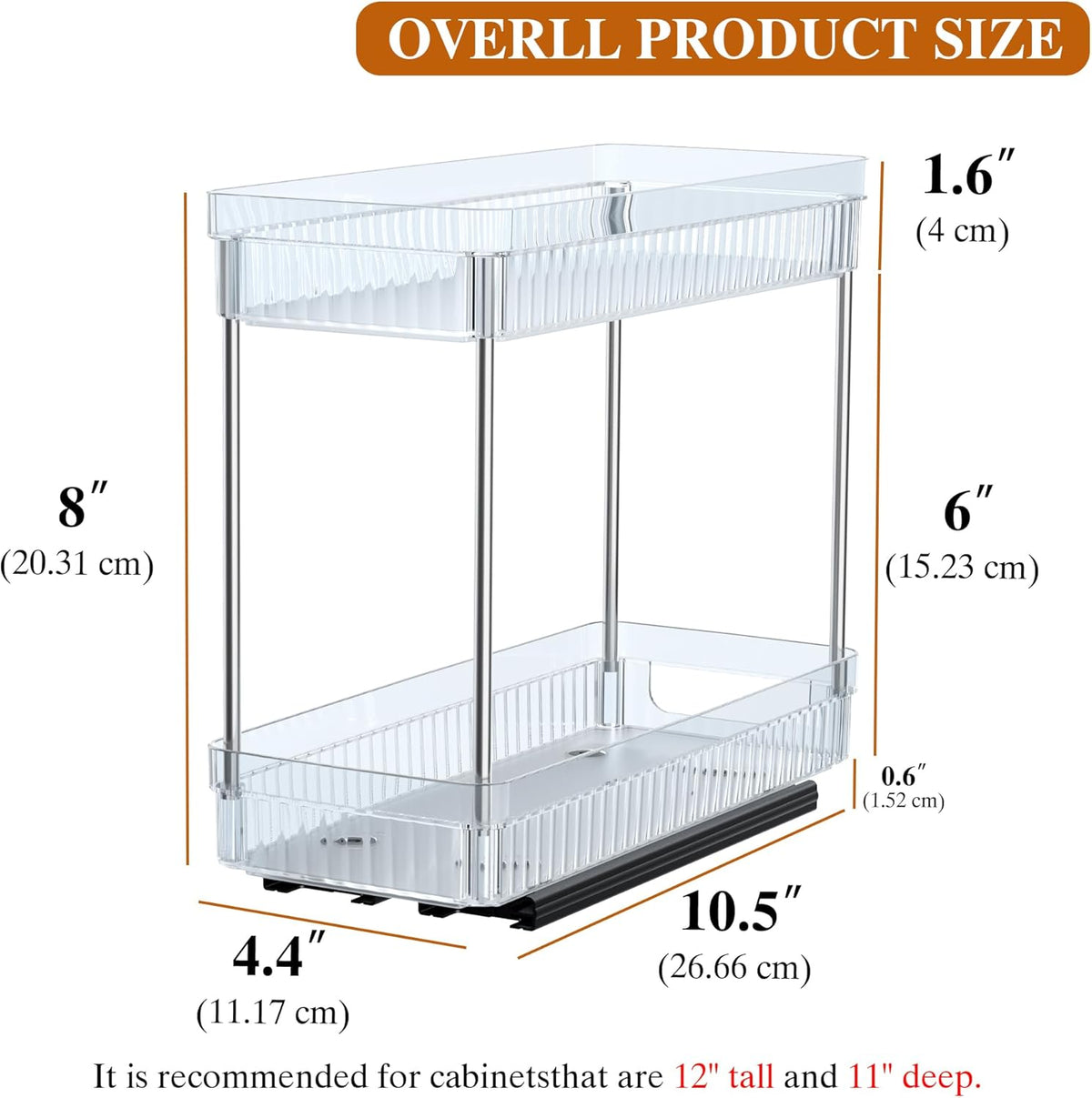 Pull Out Spice Rack Organizer for Cabinet, Slide Out Spice Racks Organizer, Spice Cabinet Organizers, Cabinet Size Need:12'' Highx11'' Deepx5'' Wide,Hold 10 Spice Jar Each Tier-2Tier, Black