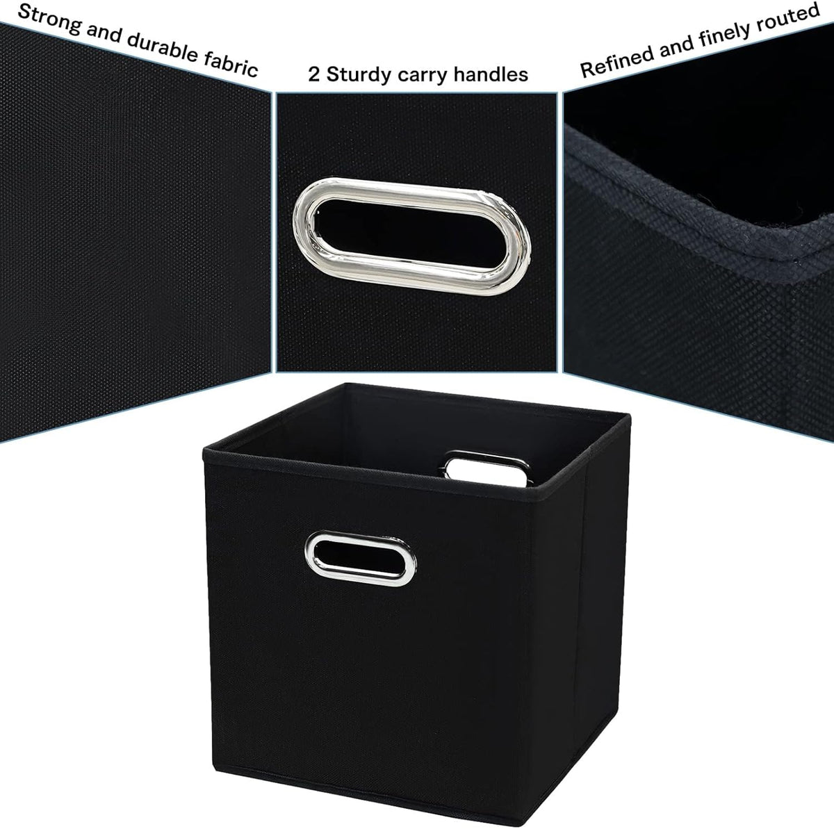 Black Fabric Cubby Storage Bins，13x13x13 Inches ，Cube Organizer Bin Foldable Storage Boxes with Dual Handles Fabric Organizer Box and collapsible Storage basket，Set of 3 ，Black