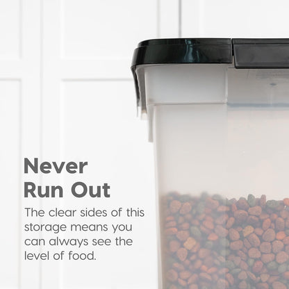 IRIS USA Airtight Dog Food Storage Container, WeatherPro, Up to 50 lbs, Removable Wheels, for Dog Cat Bird and Other Pet Food Storage Bin, Keep Fresh, Translucent Body, Made in USA, Clear/Gray