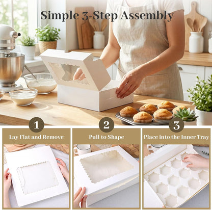 VGOODALL 12 Count Cupcake Boxes, 6PCS Cupcake Container with Window Boxes Holding 72 Pastry Box for Birthday Holiday Party Bakery Supplies 13.2"x9.8"x4"