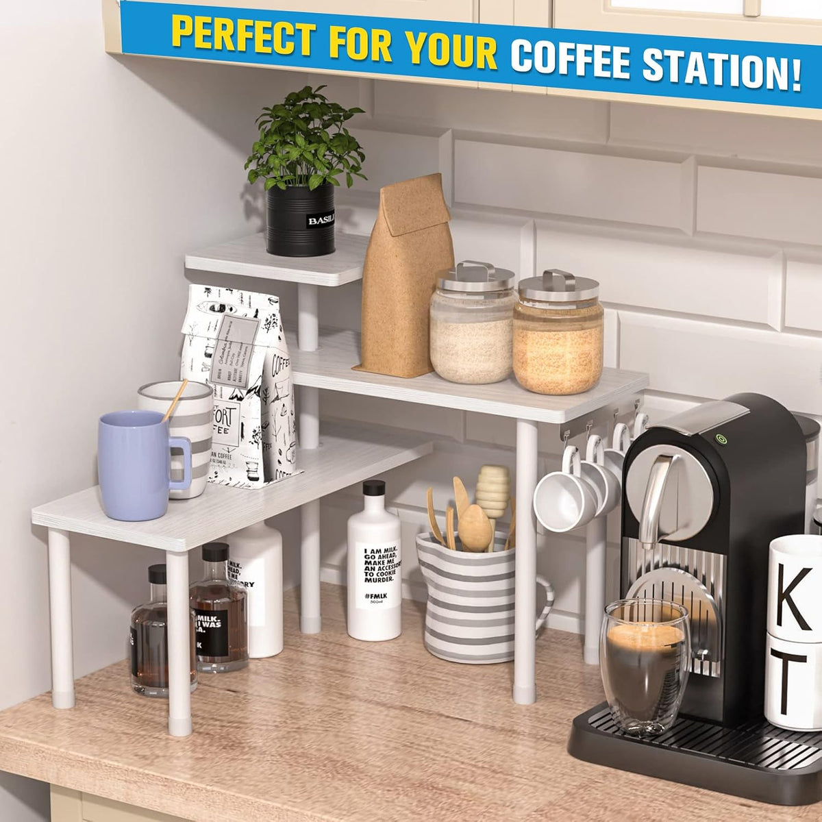 JayRex Countertop Organizer Organization, 3 Tier Moveable Corner Shelf Organizer for Kitchen, Bathroom, Spice Rack, Coffee Area, Over Sink, Dresser Table (Rustic Brown)