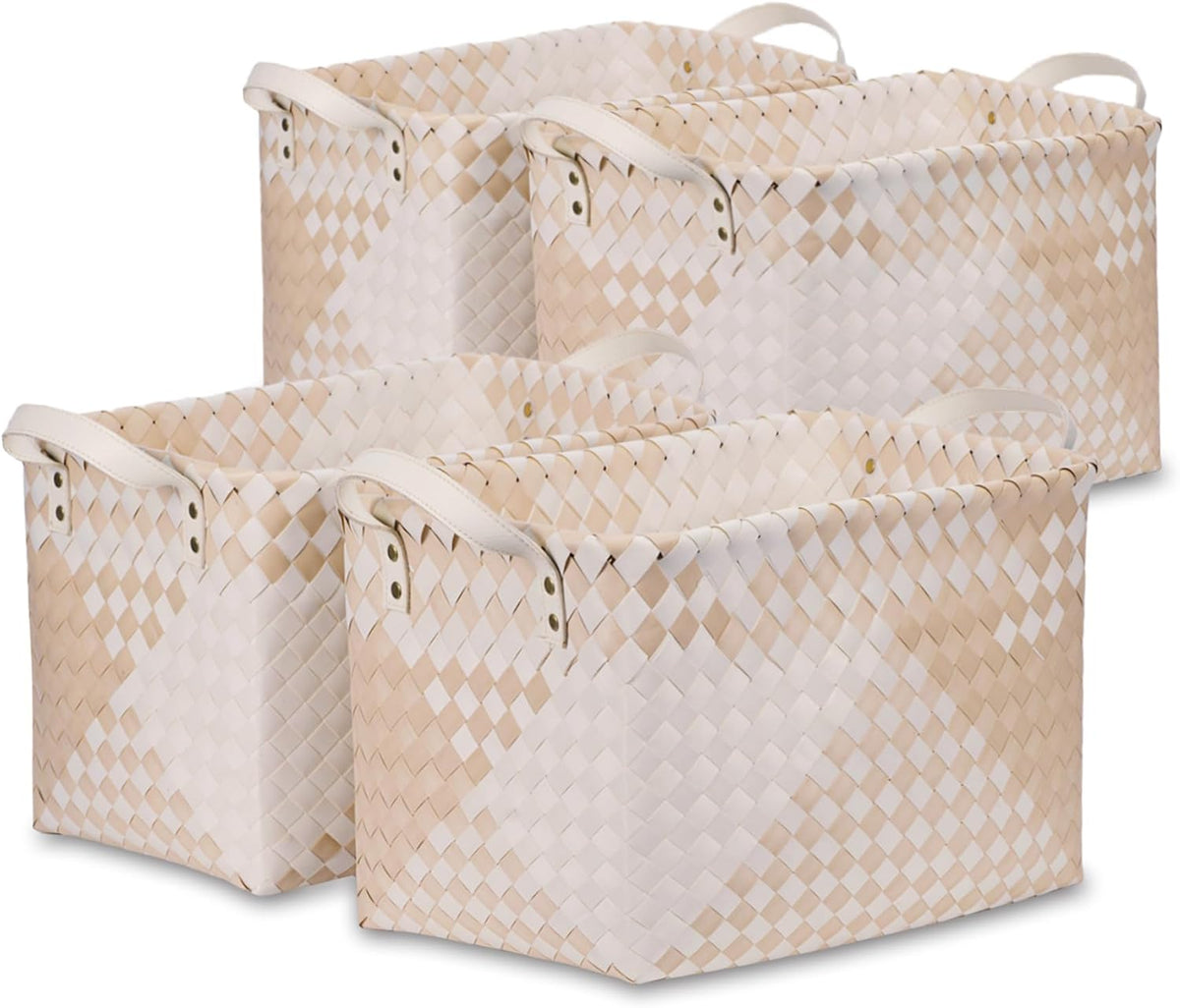 BROWNLILY Handwoven Clothes Basket Laundry Hampers Large Wicker Storage Baskets for Shelves Blankets Closet Storage Bins Car Bedroom Bathroom Organizers and Storage Bath (Pack of 4, Brown)