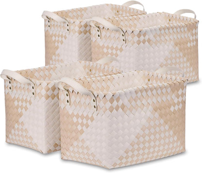 BROWNLILY Handwoven Clothes Basket Laundry Hampers Large Wicker Storage Baskets for Shelves Blankets Closet Storage Bins Car Bedroom Bathroom Organizers and Storage Bath (Pack of 4, Brown)