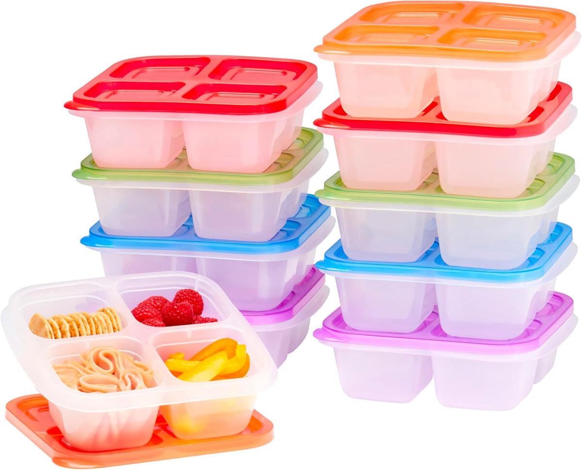 Bentgo Easyboxes 4-Compartment Snack Containers - 8-Piece Set with 4 Trays & 4 Custom-Fit Lids to Seal in Freshness - Reusable Food Storage & Meal Prep Bento BPA-Free Containers (Brights 4-Pack)