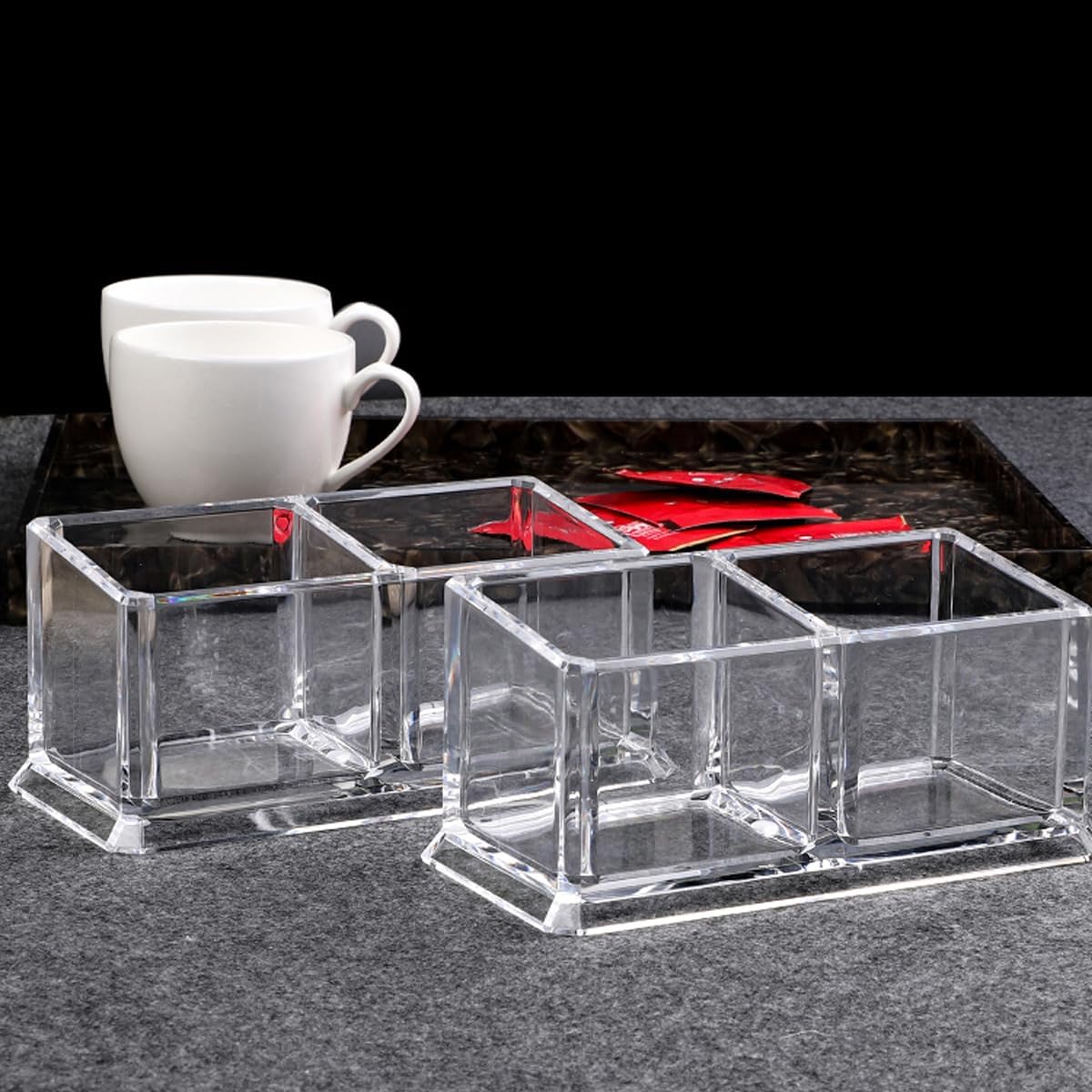 Clear Acrylic Two Lattices Tea Bags Holder Coffee Sugar Bag Case Guest Room Storage Boxes YTBH-001