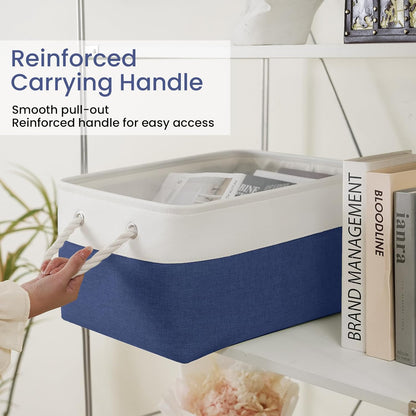 Large Storage Baskets- 15.7x11.8x8.26 inch Storage Bins for Shelves and Closet Organizing, Foldable Fabric Bin for Home Organization Clothes and Laundry (3-Pack, White&Khaki)