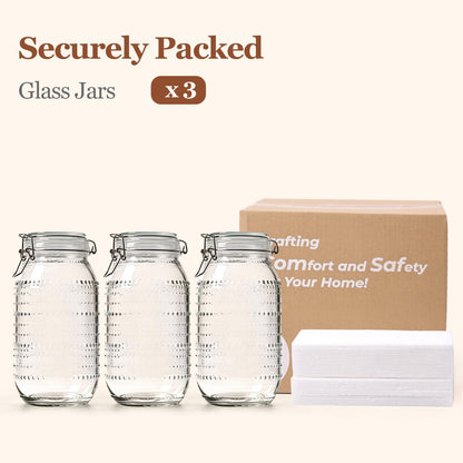 ComSaf 0.5 Gallon / 3 Pack Wide Mouth Glass Jars with Airtight Lids,Large Airtight Food Storage Containers for Pantry, Heavy-Duty Canister Set for Flour, Sugar, Cereal, Cookies, and Pet Food