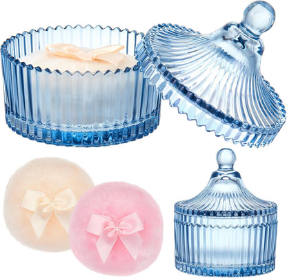 Tioncy 3 Pcs Large Body Powder Puff and Container Valentine's Day gift Powder Container with Puff Crystal Case Soft Washable Reusable Velour Face Body Glitter Wet Dry Makeup (Classic,Clear)
