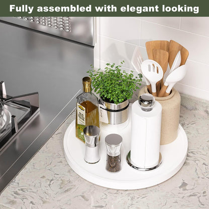 Lazy Susan Organizer, 10 Inch Non-Skid Bamboo Turntable Organizer for Salt Pepper Olive Oil and Spices Next to Stove, Wooden Lazy Susan for Table or Kitchen Countertop Organizer