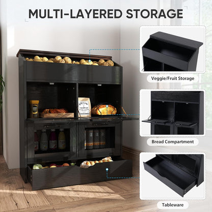 Verano Garden Potato Storage Bin, Wood Bread Box with Lid, Farmhouse Potato and Onion Storage Bin with Mesh Doors, Fruit and Vegetable Storage Rack with Removable Drawer (Rustic Brown, 16.0")
