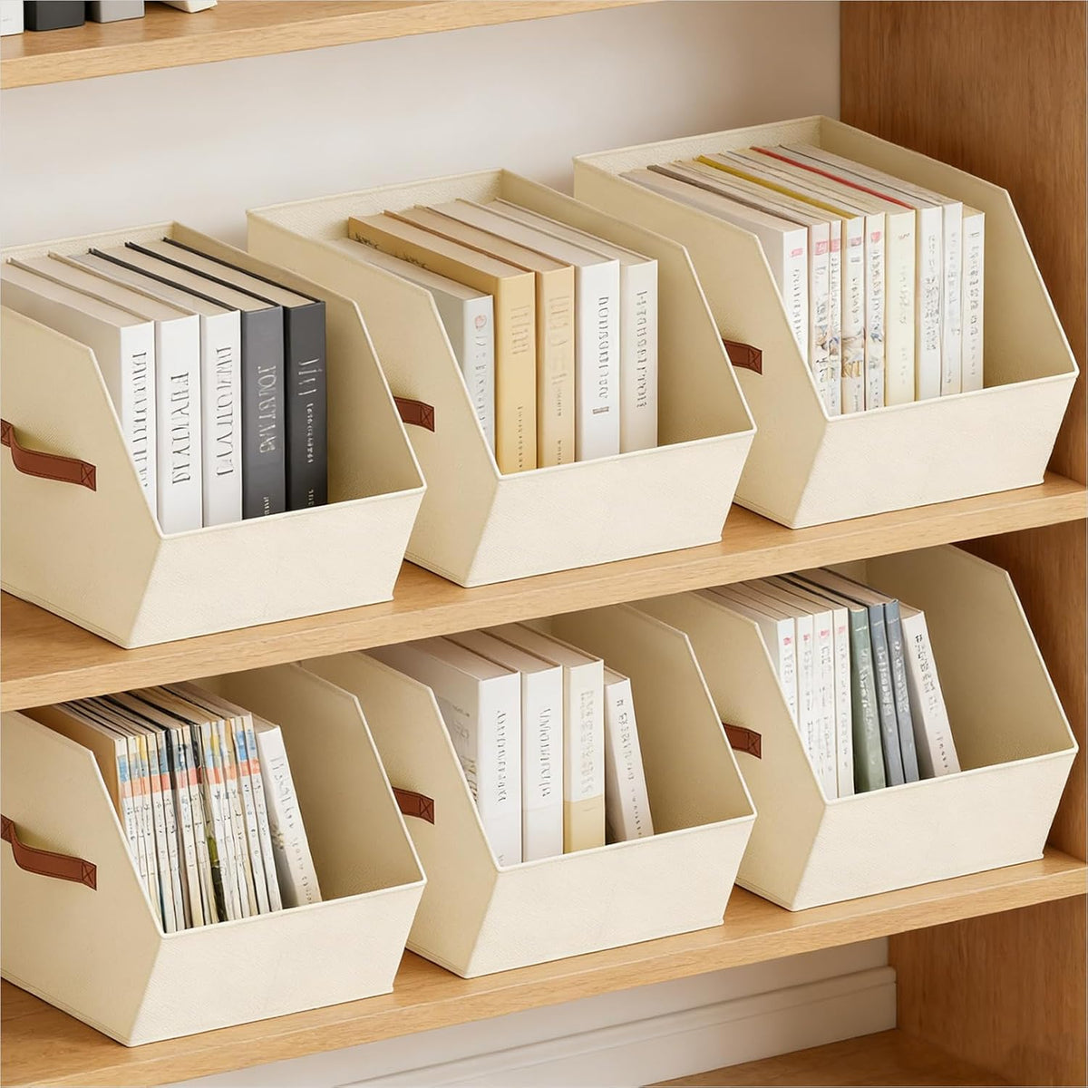 Homsorout Fabric Closet Storage Cubes - Square Storage Bins with Dual Handles for Clothes, Towels, Toys, Cube Storage Organizers for Bedroom, Nursery, Shelves, Closet, Small Spaces, Beige