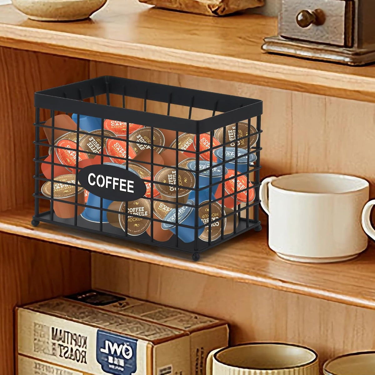 Coffee Pod Holder Basket Magnetic Coffee Pods Holder High-Capacity k Cup Holder Coffee Station Organizer,Coffee Bar Accessories.Suitable For Kitchen And Office Countertop