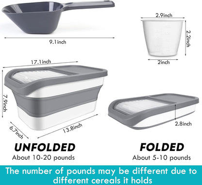 Pet Food Storage Containers, Collapsible Dog Food Container with Sliding Lid,13lb Cat Food Storage with Measuring Cup & Scoop, Plastic Dog Food Bin（green）