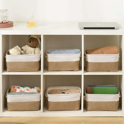 Fabric Storage Bins 12x8x5 inch [6-Pack] with Rope Handles - Decorative Baskets for Organizing