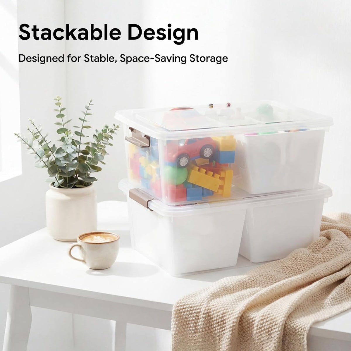 MACOPRO 17 QT Plastic Storage Box with Removable Tray, Bins with Lids, Clear Storage Container for Craft Supplies, Beads, Tools, Sewing, and Playdoh Organization (White, -17QT)