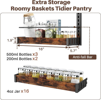 8 Tier Over The Door Pantry Organizer, 2 IN 1 Wall Mount or Metal Hanging Spice Rack for Pantry Organizers and Storage, Seasoning Shelves，Adjustable Basket with Hooks for Kitchen Cabinet and Closet