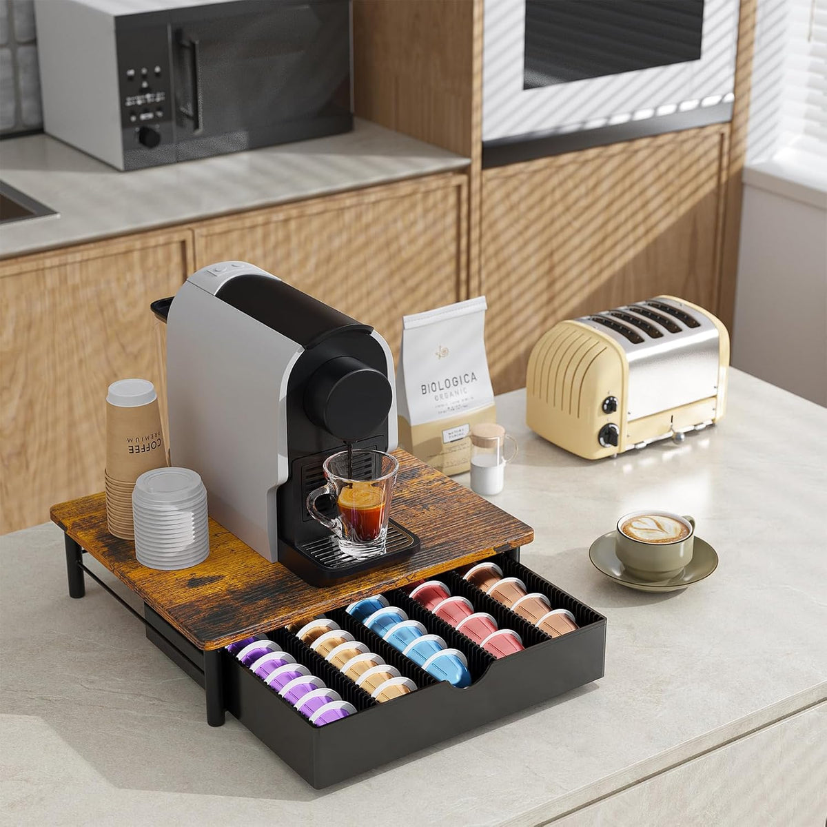 gianotter Crystal Tempered Glass Vertuo Pod Holder Drawer, Compatible with Nespresso Vertuo Capsules, Compatible with 40 Large or 60 Small Nespresso Capsule Organizer (transparent)
