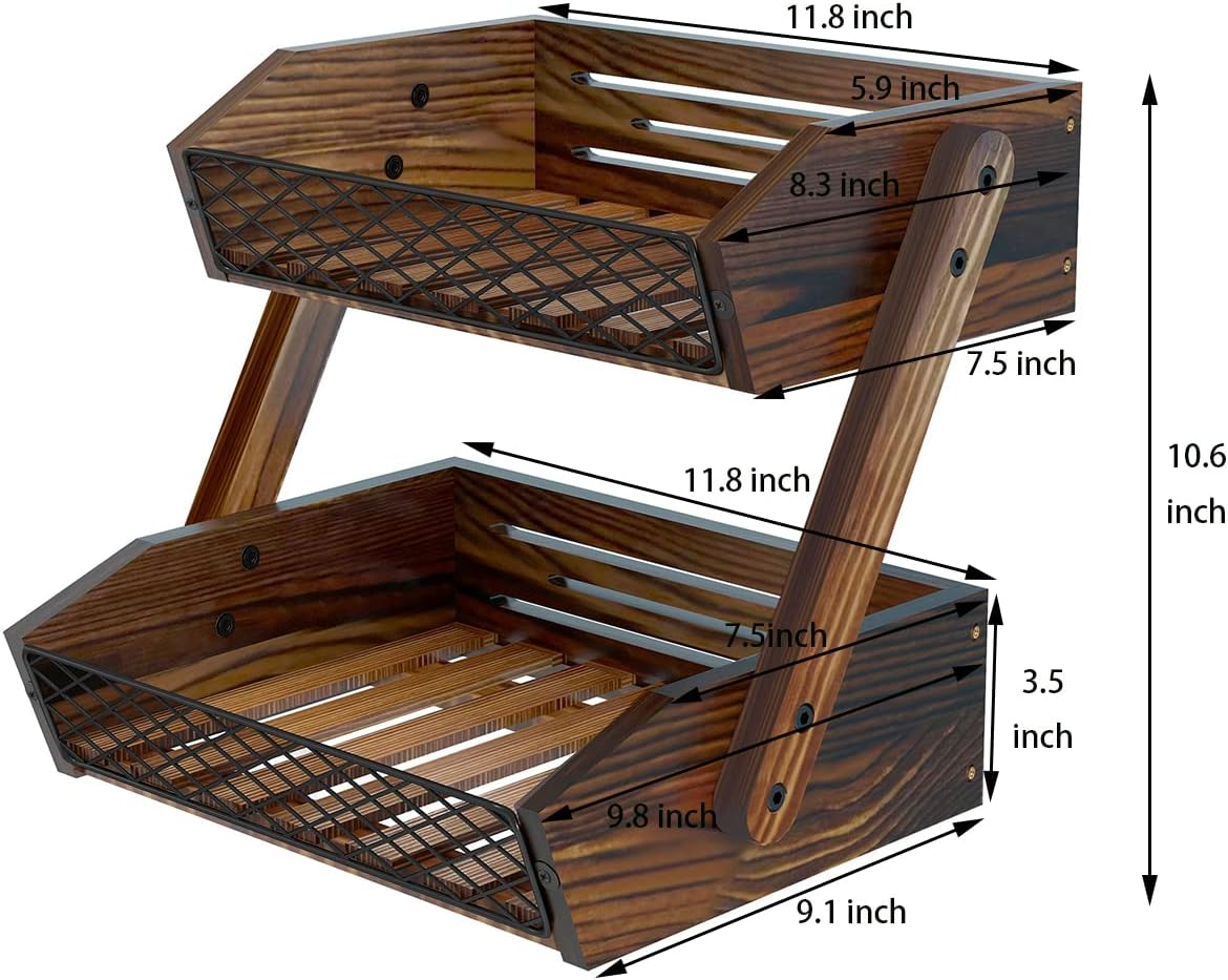 Dorhors Fruit Basket for Kitchen,Fruit Bowl,Kitchen Counter Organizer,Wooden Vegetable Holder for Countertop,Bread Storage Basket Stand(3 Tier)
